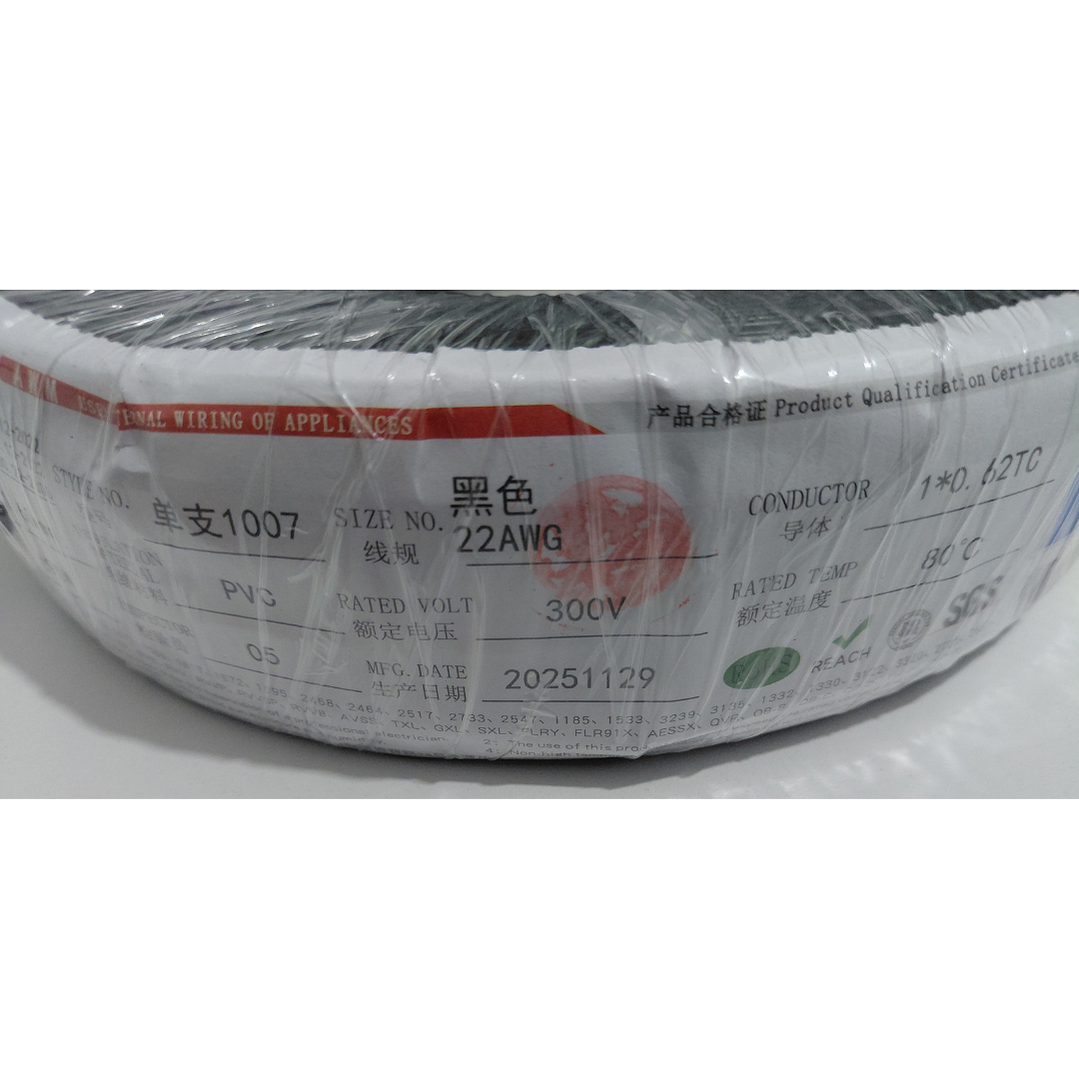 Cable Eléctrico PVC 22 AWG Negro Rollo 295 m Cobre Estañado 5