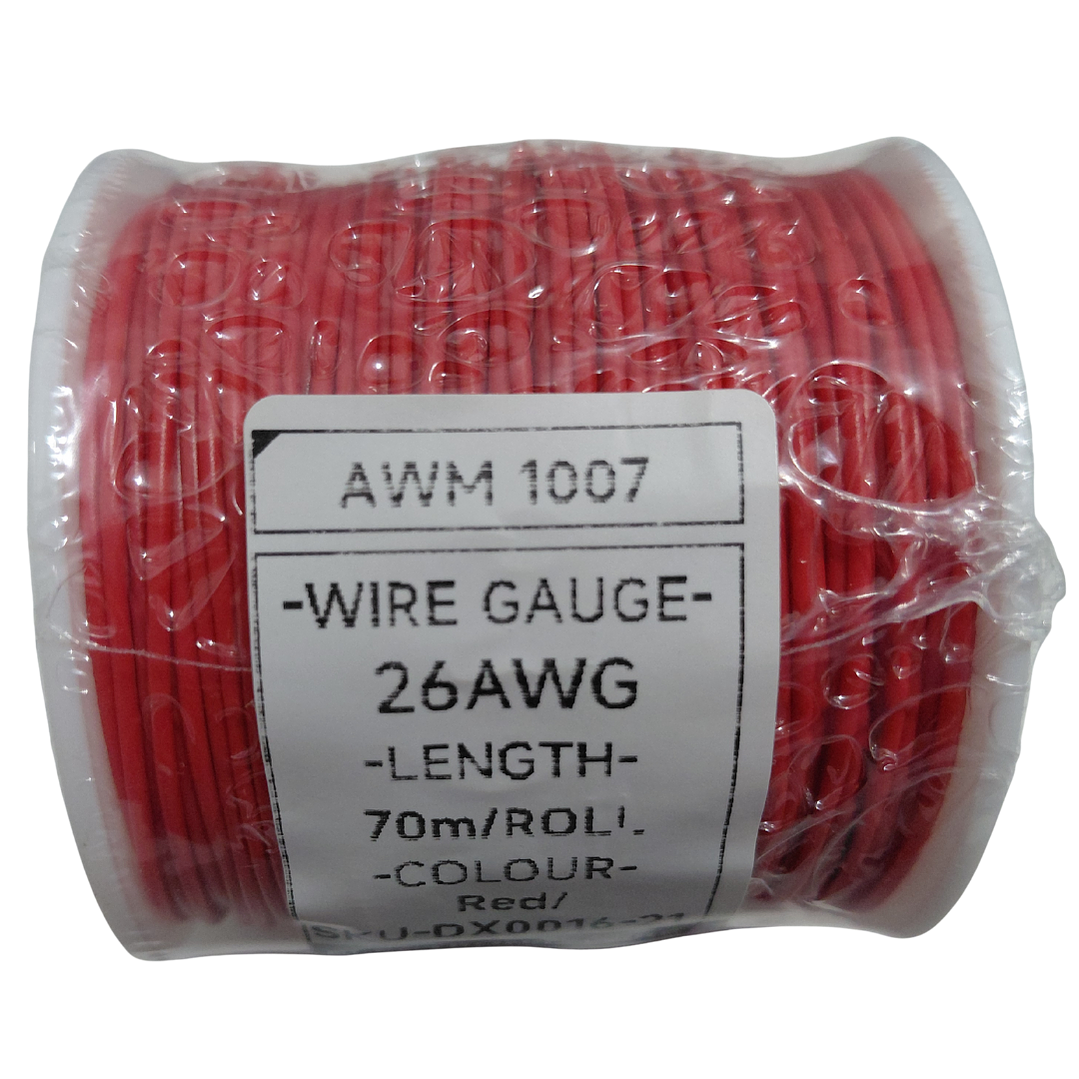 Cable Eléctrico PVC 1007 26AWG Rojo Cobre Estañado Rollo 70 m 300V 2