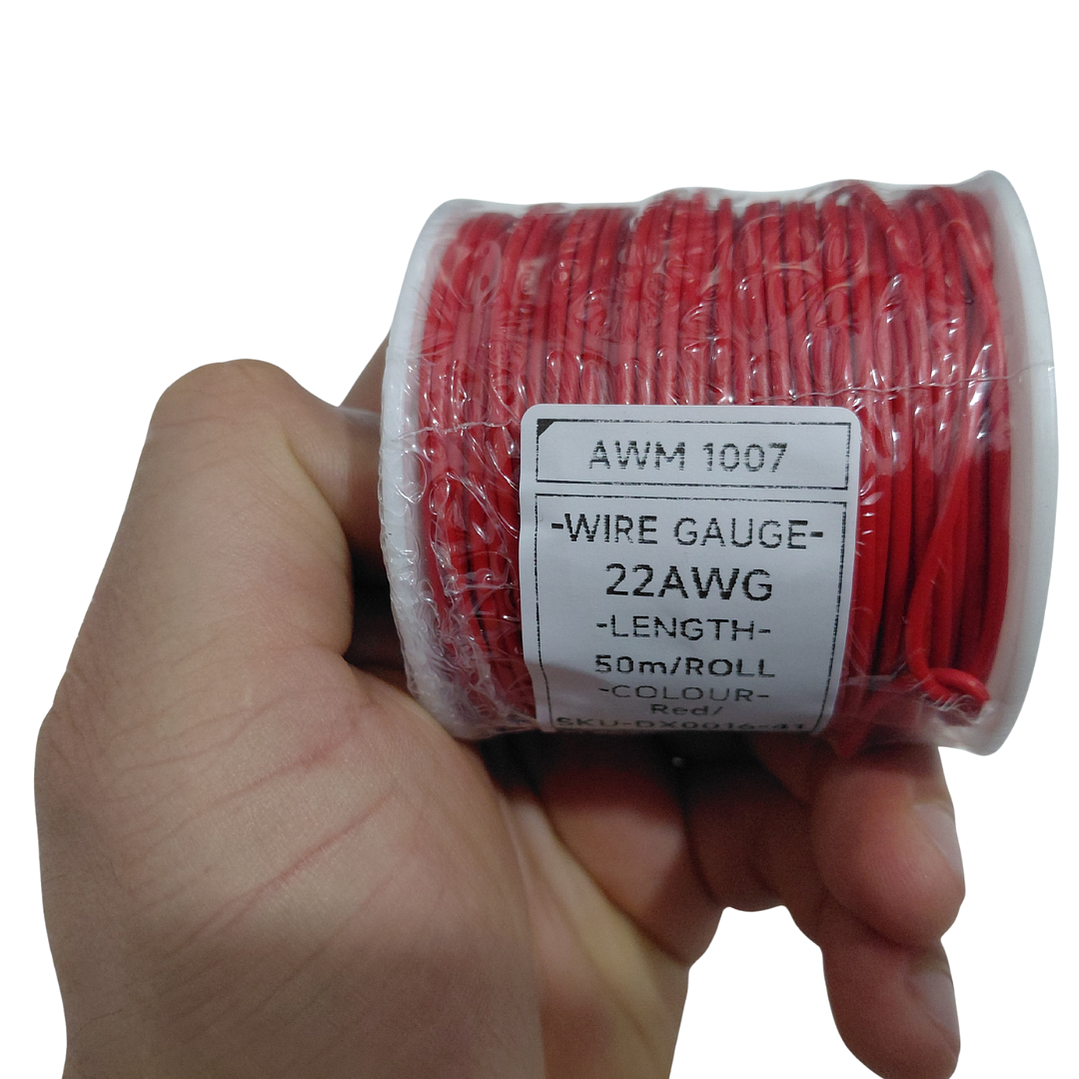Cable Eléctrico PVC 1007 22AWG Rojo Cobre Estañado Rollo 50 m 300V 2