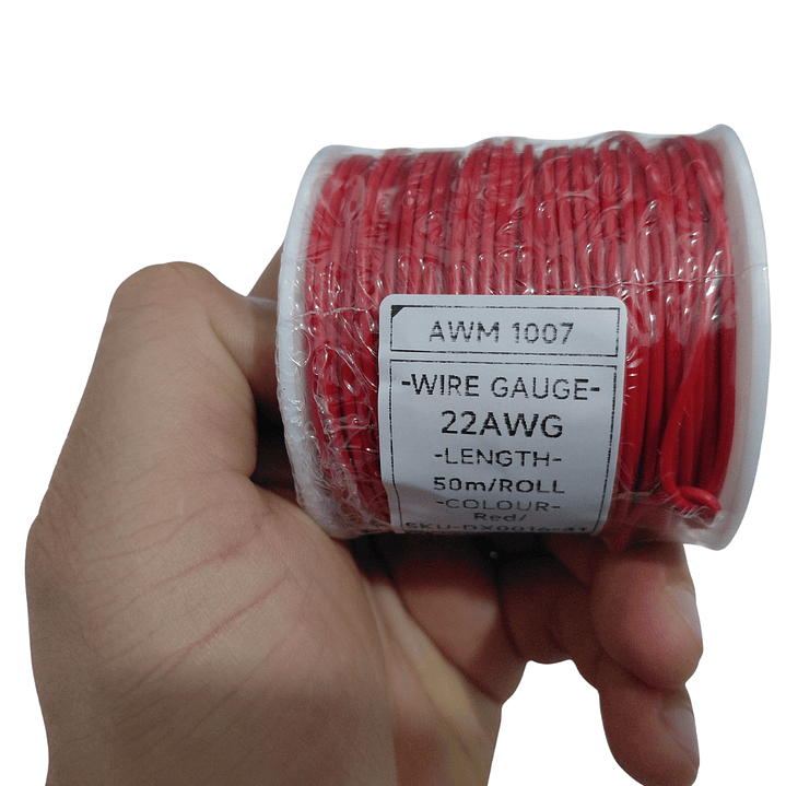 Cable Eléctrico PVC 1007 22AWG Rojo Cobre Estañado Rollo 50 m 300V 2