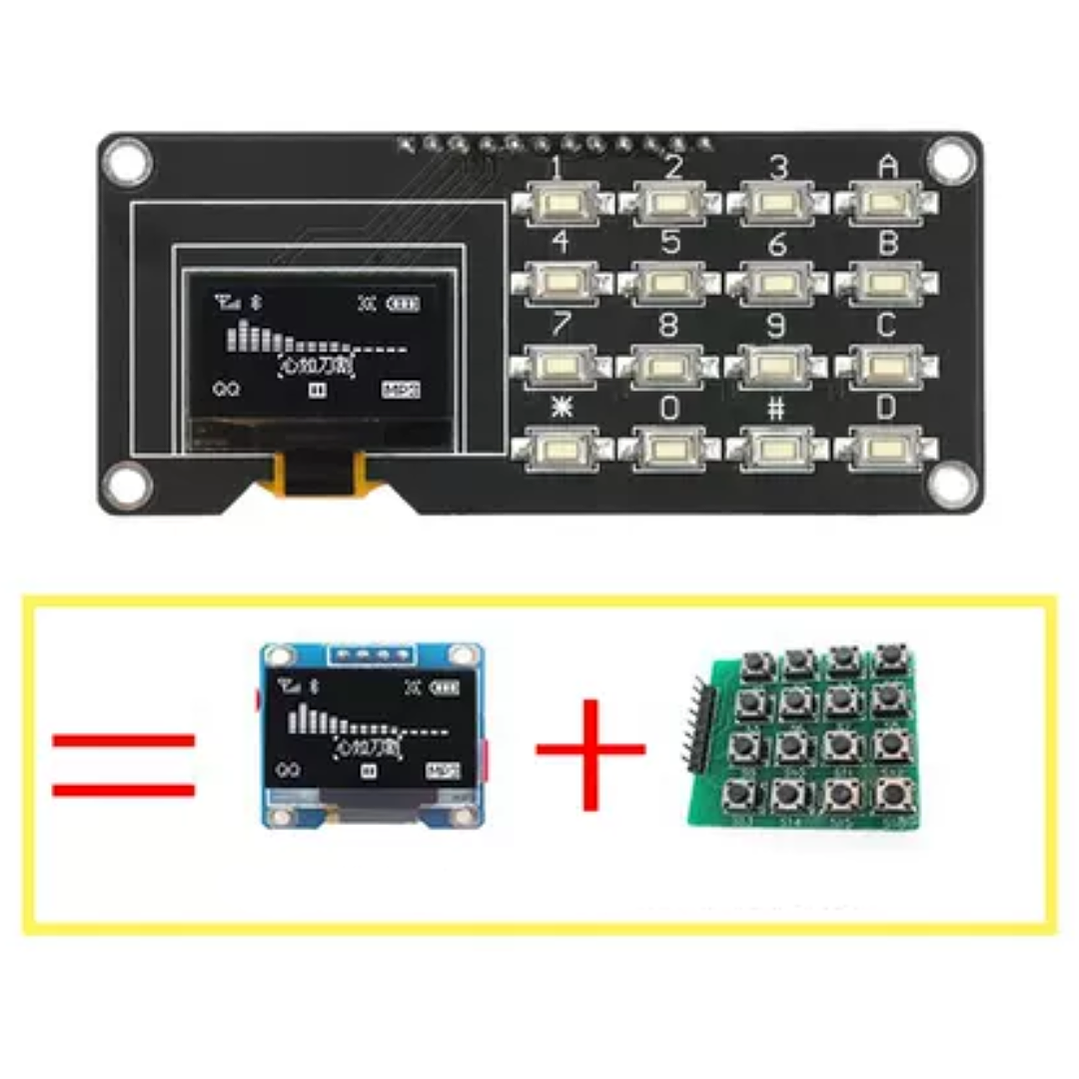 Módulo OLED 0.96” + Teclado Matricial 4×4 I2C SSD1306/1315 3