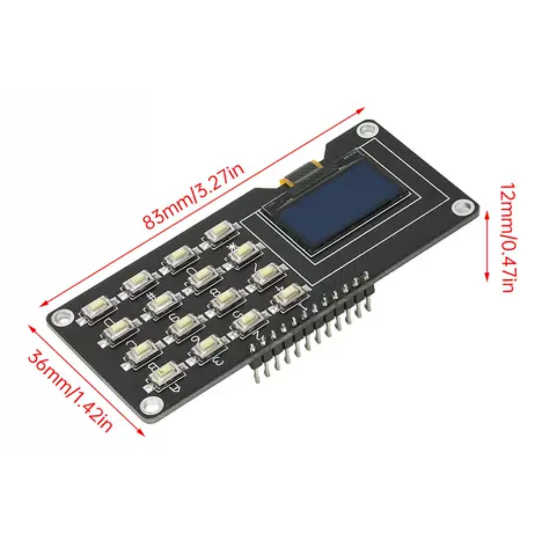 Módulo OLED 0.96” + Teclado Matricial 4×4 I2C SSD1306/1315 2