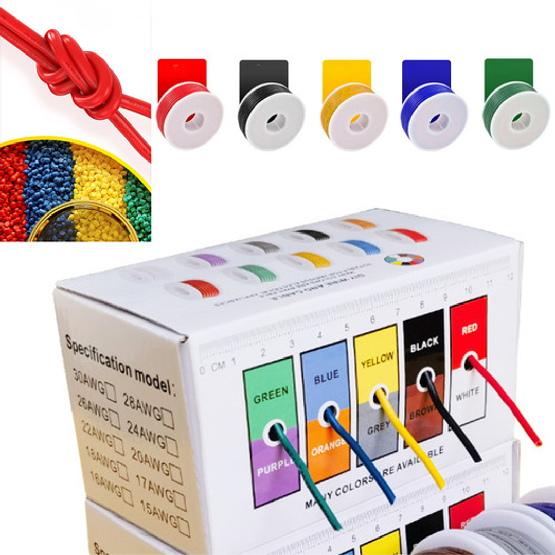 Cable Eléctrico 22 Awg Kit 5 Colores 50m Total Estañado 300v 1