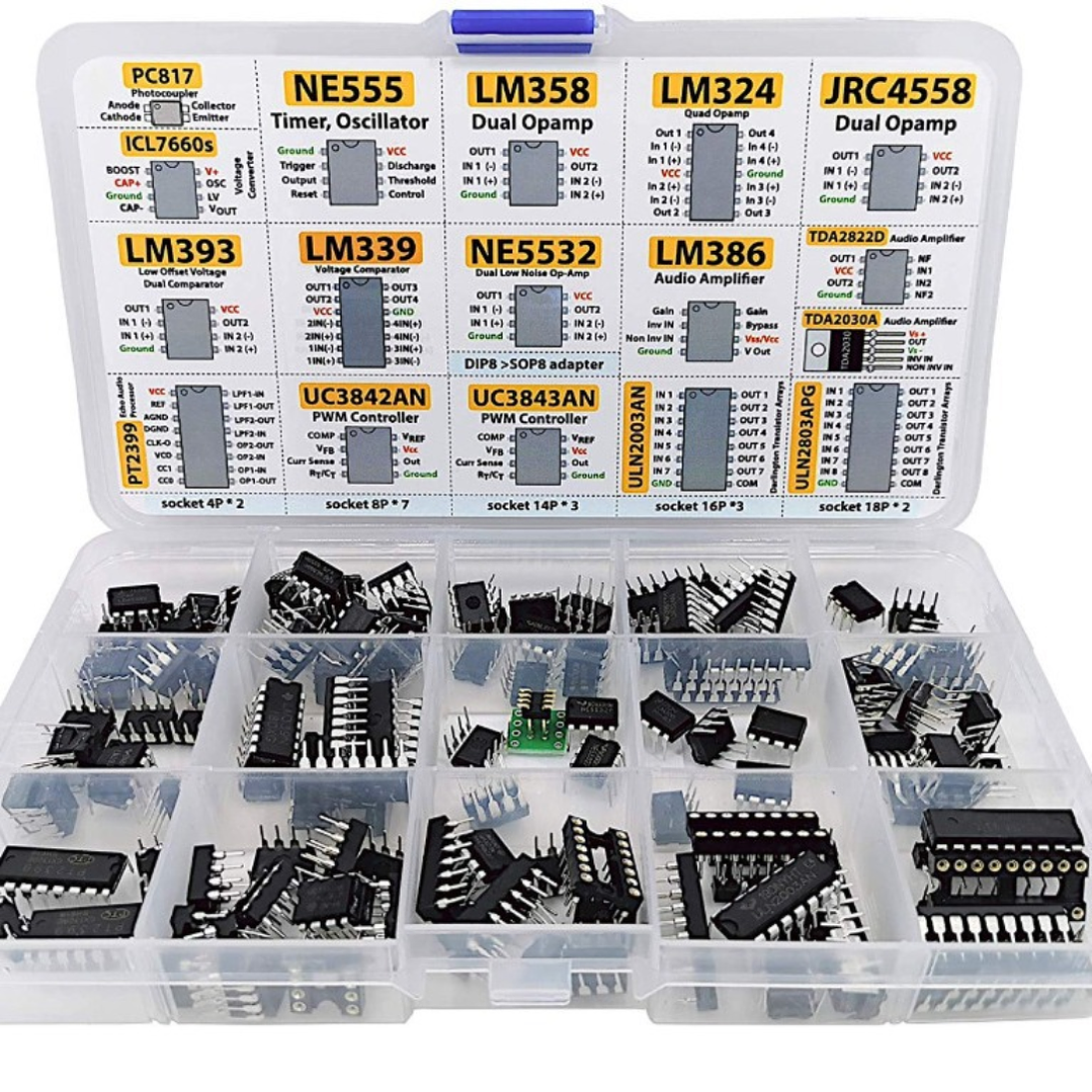 Kit de Circuitos Integrados 150 Piezas – NE555, LM358, LM324, PC817 y Más + Zócalos DIP 3