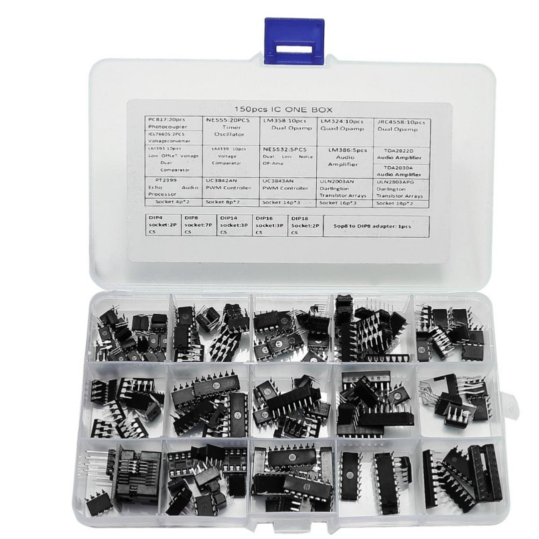 Kit de Circuitos Integrados 150 Piezas – NE555, LM358, LM324, PC817 y Más + Zócalos DIP 1