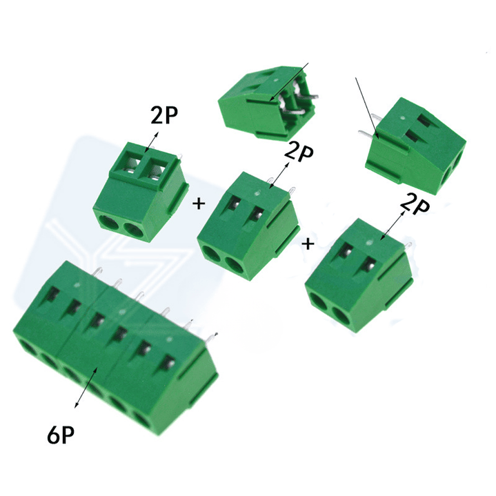 Bornera de Tornillo KF128-3.5-2P para PCB Terminal Verde 2 Pines Paso 3.5 mm 3