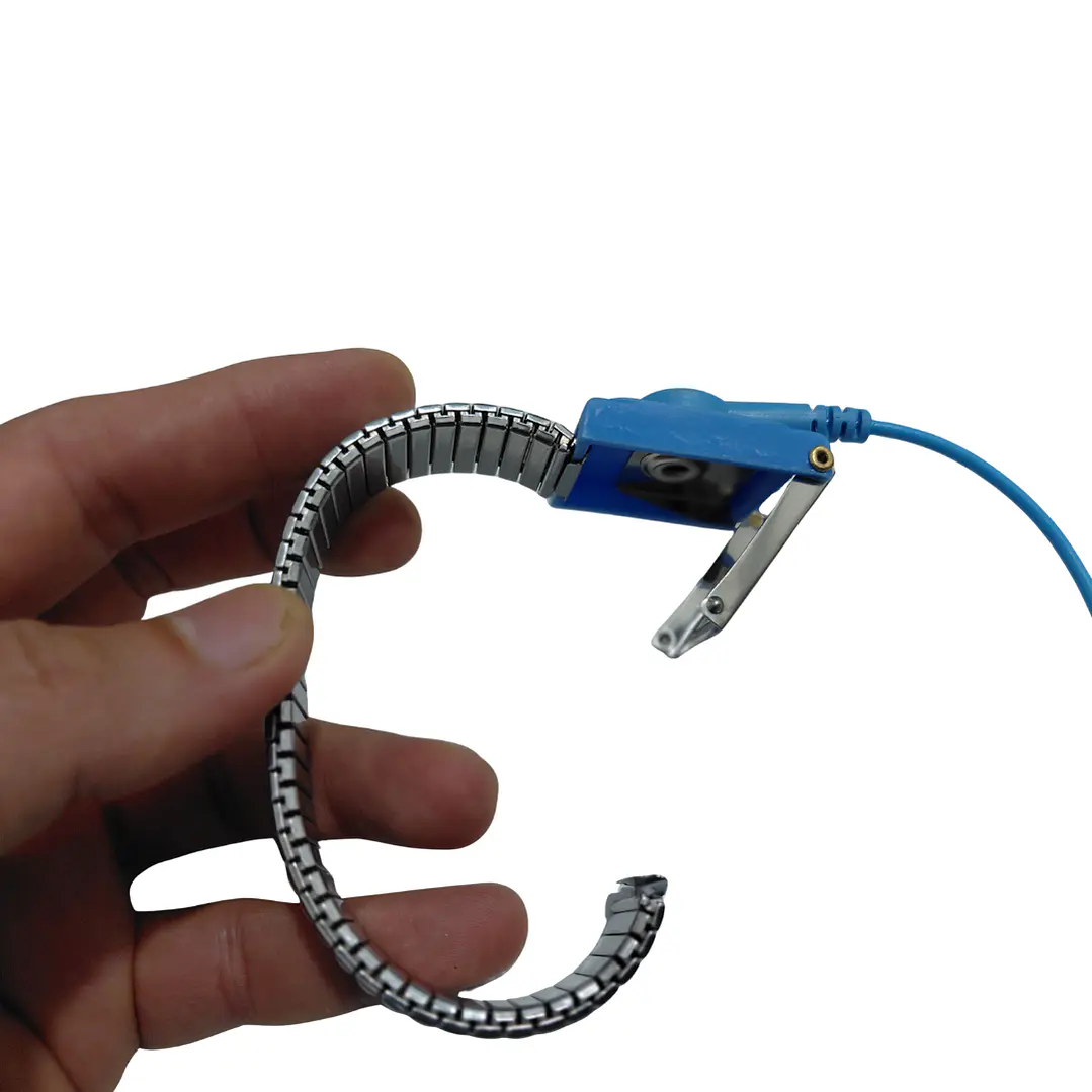 Pulsera Antiestática Metálica con Cable Espiral 2.5 m 8