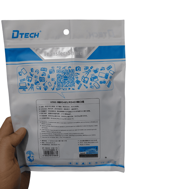 USB a RS485 RS422 Industrial DTECH DT-5019I Aislado 0.5M 7