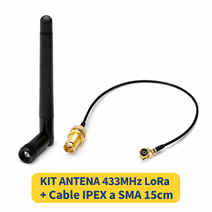 KIT ANTENA 433MHz LoRa SMA 3dBi + Cable IPEX a SMA 15cm RF