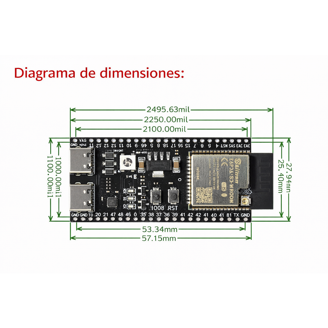 ESP32 S3 DevKit N16R8 Placa Desarrollo WiFi BLE USB-C 3