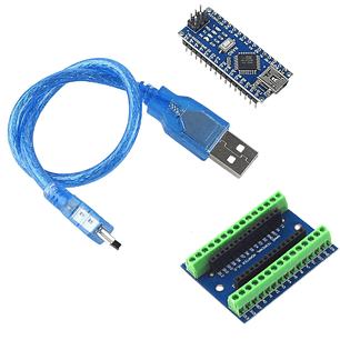 Kit Arduino Nano CH340 + IO Shield V1.0 Borneras Cable USB