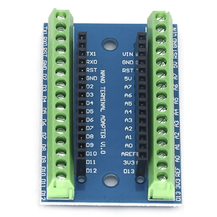 Kit Arduino Nano CH340 + IO Shield V1.0 Borneras Cable USB 3