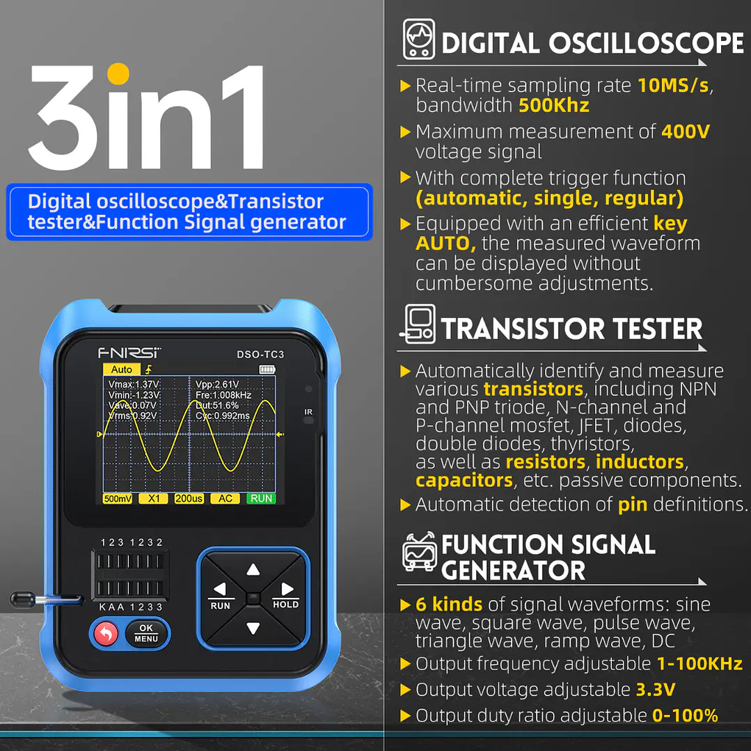 Osciloscopio FNIRSI DSO-TC3 3 en 1 Tester LCR Pro 3