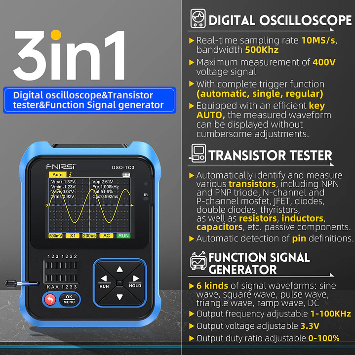 Osciloscopio FNIRSI DSO-TC3 3 en 1 Tester LCR Pro 3