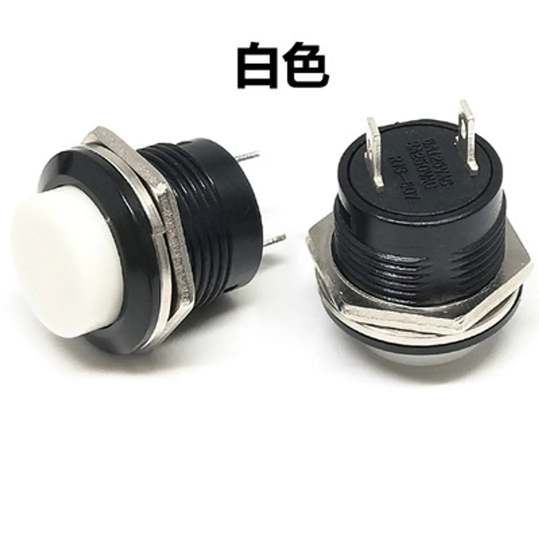 Blanco Botón Pulsador R13-507 16mm Redondo Interruptor Momentáneo Retorno Automático 1