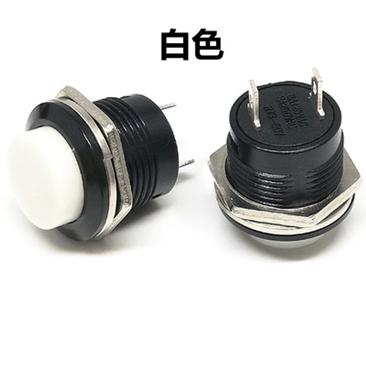 Blanco Botón Pulsador R13-507 16mm Redondo Interruptor Momentáneo Retorno Automático 1