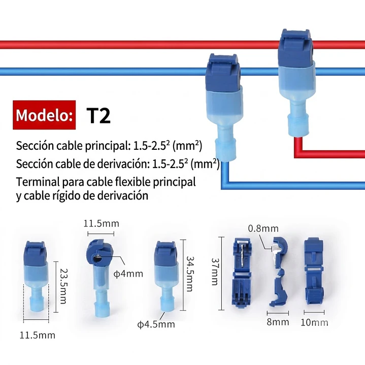 Conector Rapido T1 Rojo Derivacion Cable Pack x100 6