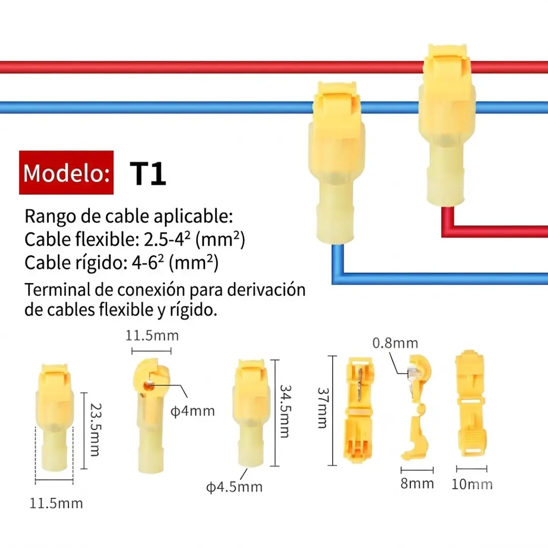 Conector Rapido T1 Rojo Derivacion Cable Pack x100 7