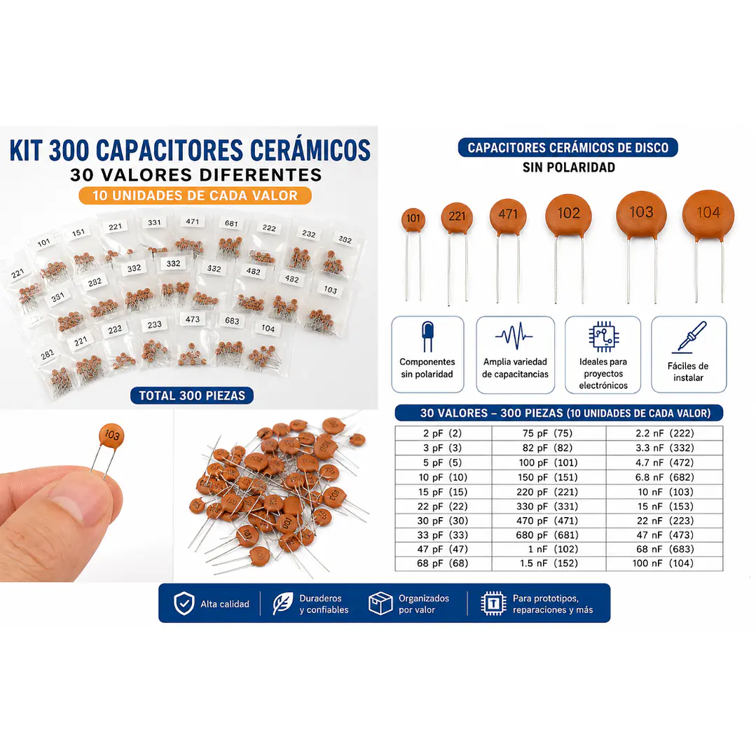 Kit 300 Capacitores Cerámicos 30 Valores 2pF-100nF 10 c/u 2