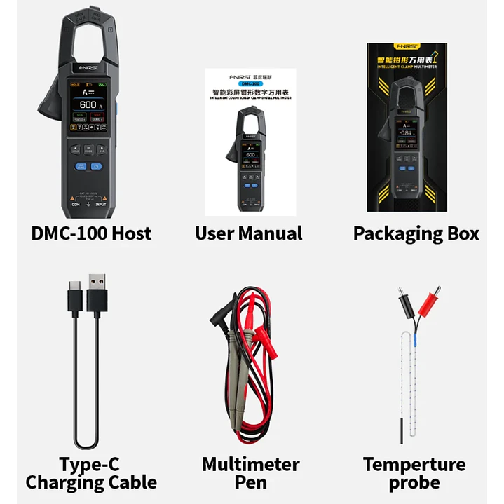 Pinza Amperimétrica FNIRSI DMC-100 AC/DC 600A True RMS 2