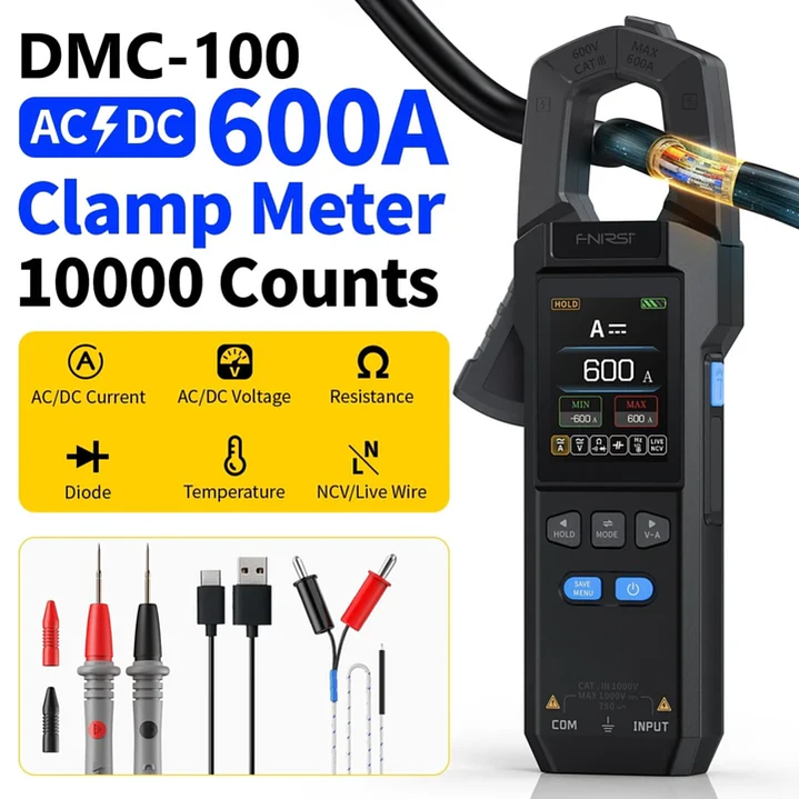 Pinza Amperimétrica FNIRSI DMC-100 AC/DC 600A True RMS 4