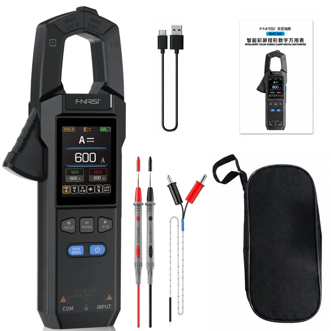 Pinza Amperimétrica FNIRSI DMC-100 AC/DC 600A True RMS 1