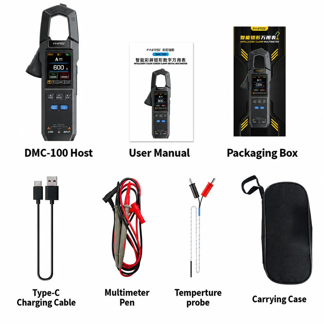 Pinza Amperimétrica FNIRSI DMC-100 AC/DC 600A True RMS 2