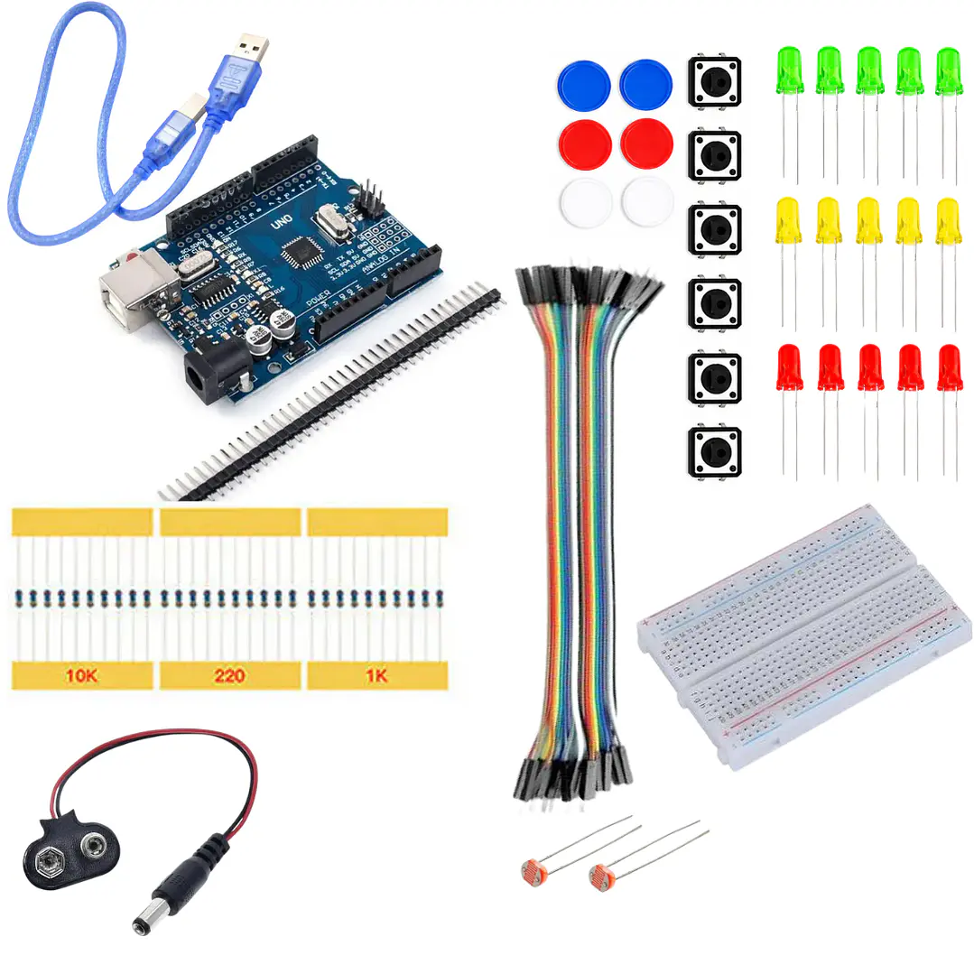 Kit UNO R3 Compatible Arduino Protoboard LEDs Resistencias 1