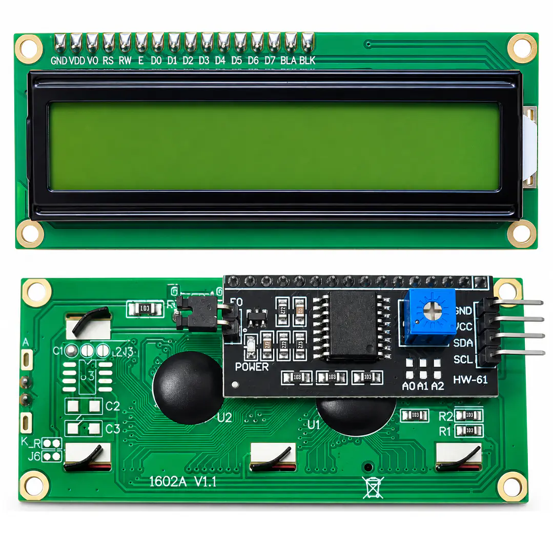Pantalla LCD1602A con Fondo Verde y Módulo I2C (PCF8574T) 4