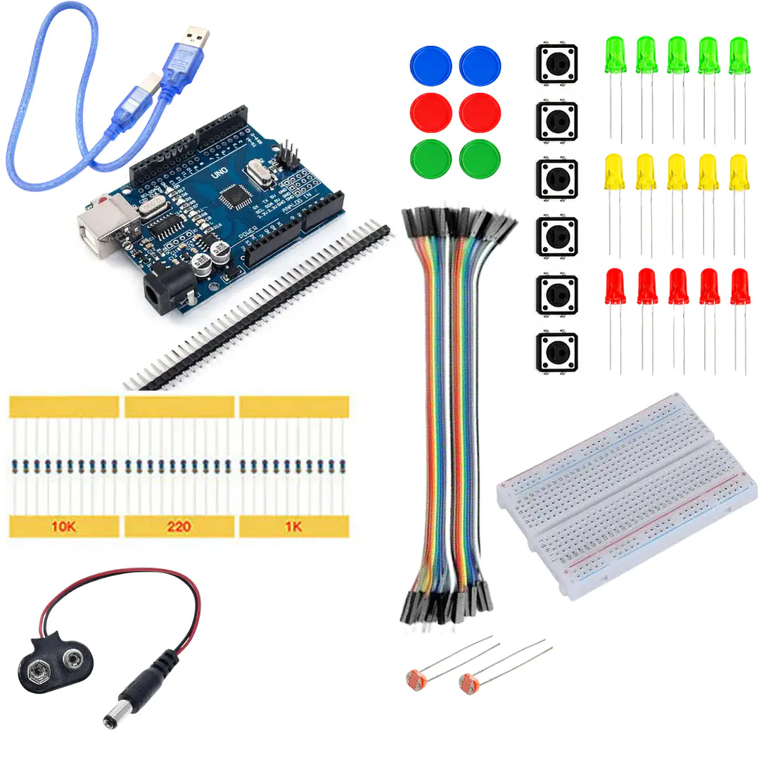 Kit UNO R3 Compatible Arduino Protoboard LEDs Resistencias 1
