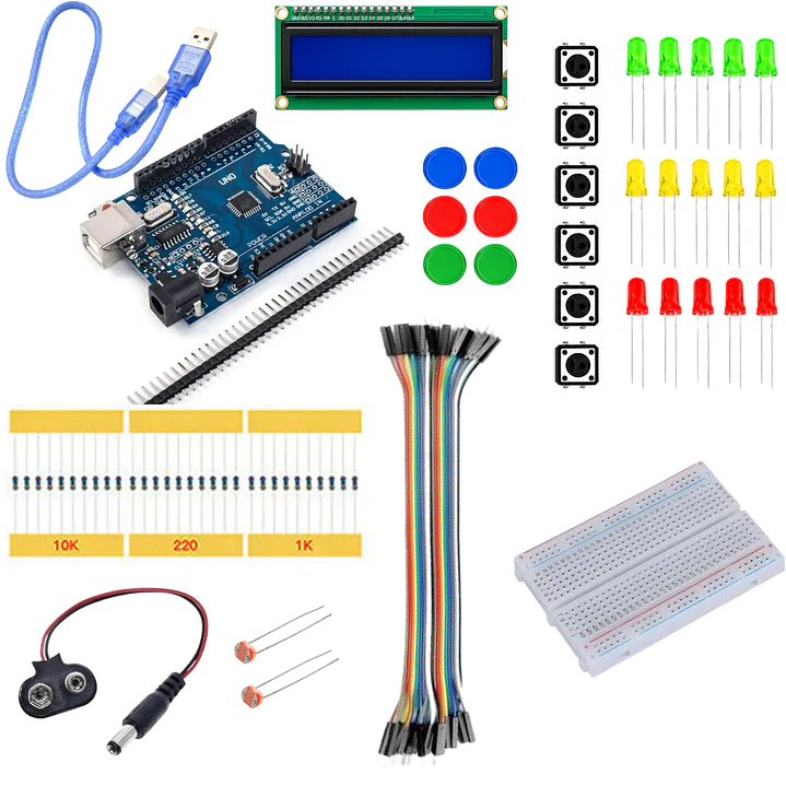Kit UNO R3 Compatible Arduino LCD1602 I2C Protoboard LEDs 1