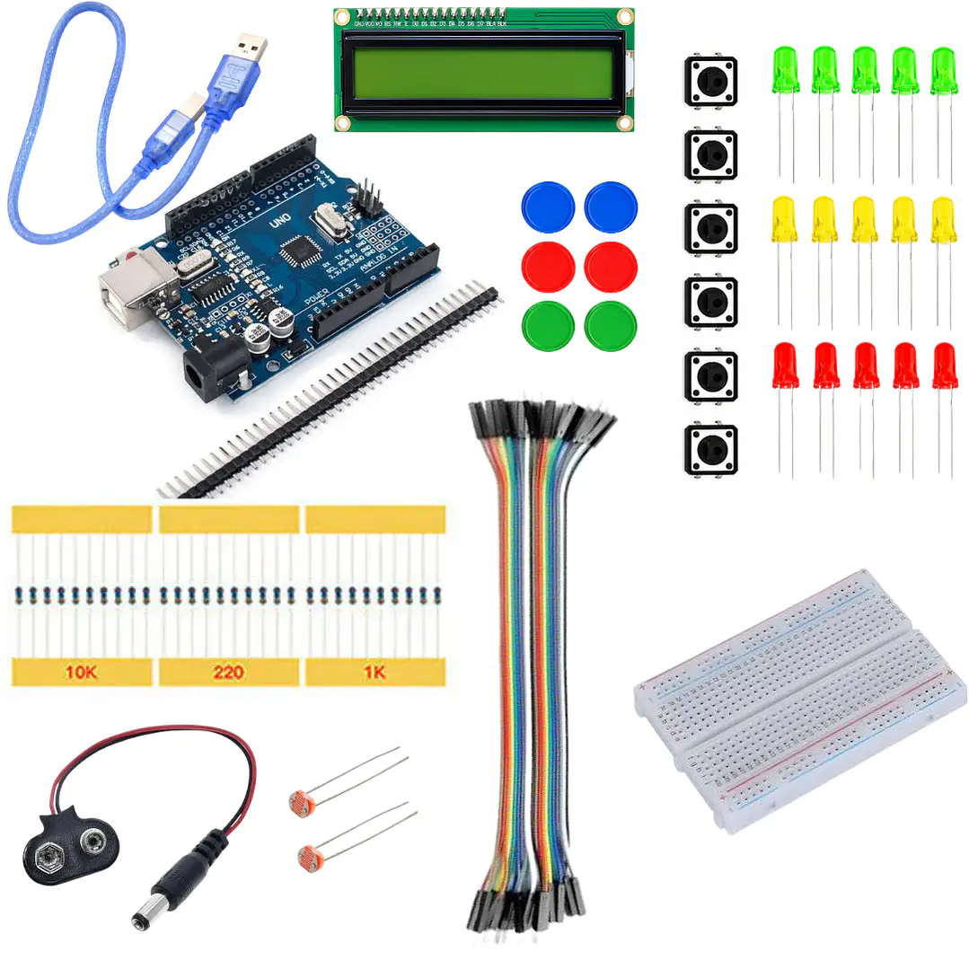 Kit UNO R3 Compatible Arduino LCD1602 I2C Protoboard LEDs 1