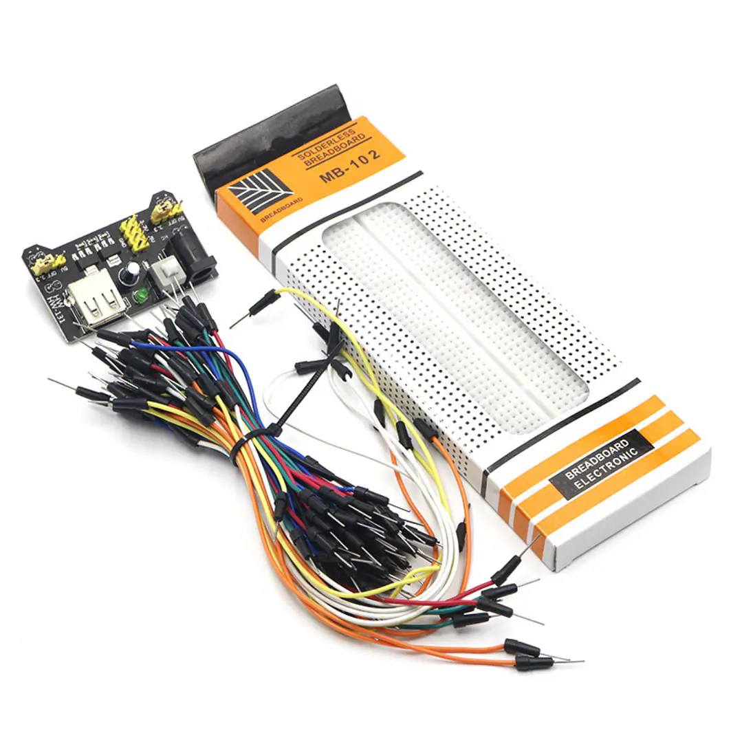 Kit Protoboard MB102 830 Puntos Fuente 3.3V 5V Jumpers 6