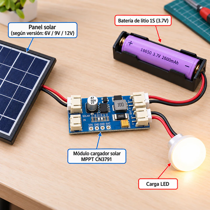 Modulo Solar MPPT CN3791 6V Litio 3.7V 1S 2A 2