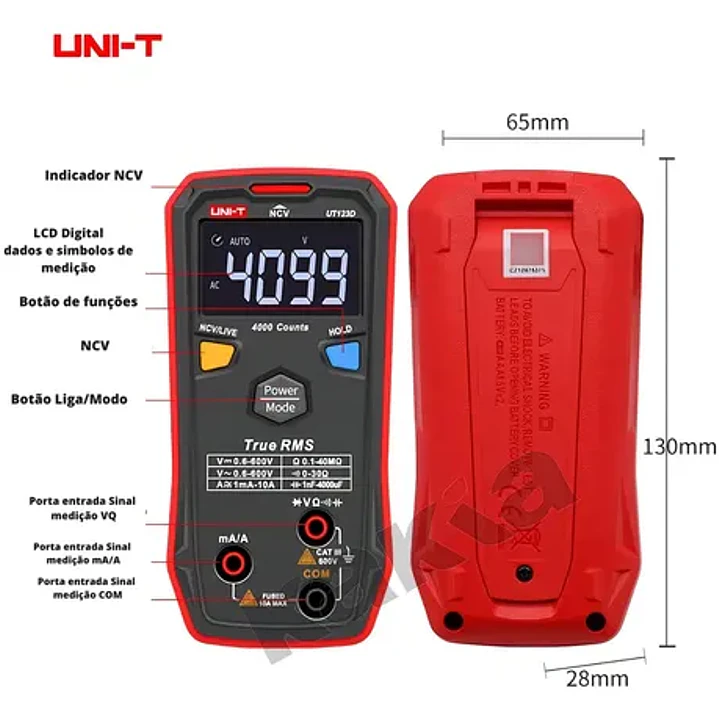 Multímetro Digital Smart True Rms 600v Ac/dc Ut123d Uni-t 10