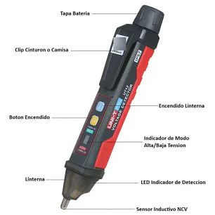 Detector de Voltaje Luminoso Sonoro Uni-T UT12M 1000V 24V Inalámbrico Linterna