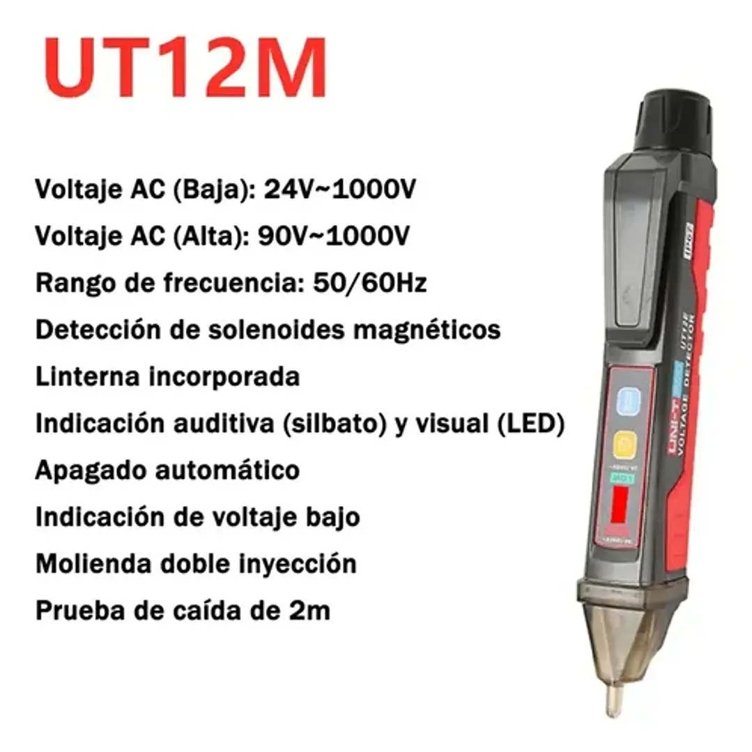 Detector de Voltaje Luminoso Sonoro Uni-T UT12M 1000V 24V Inalámbrico Linterna 11