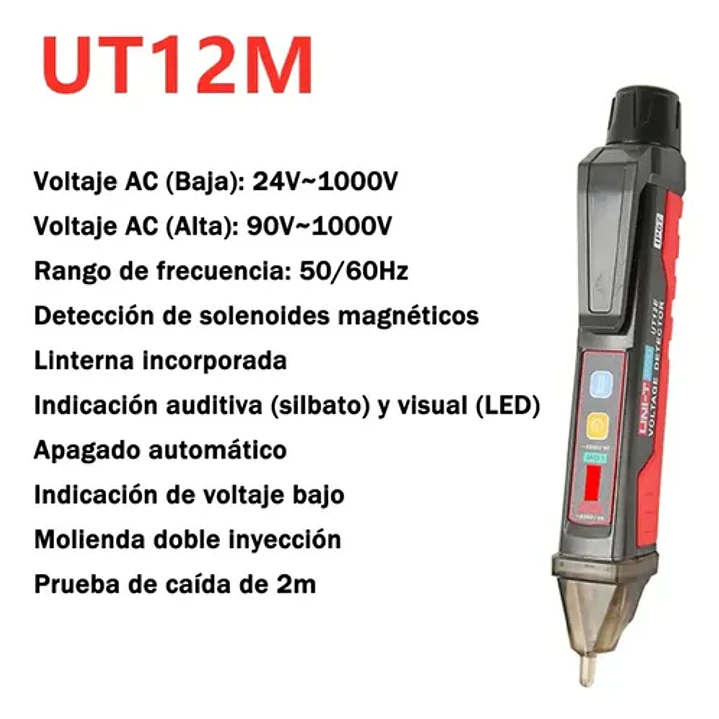Detector de Voltaje Luminoso Sonoro Uni-T UT12M 1000V 24V Inalámbrico Linterna 11