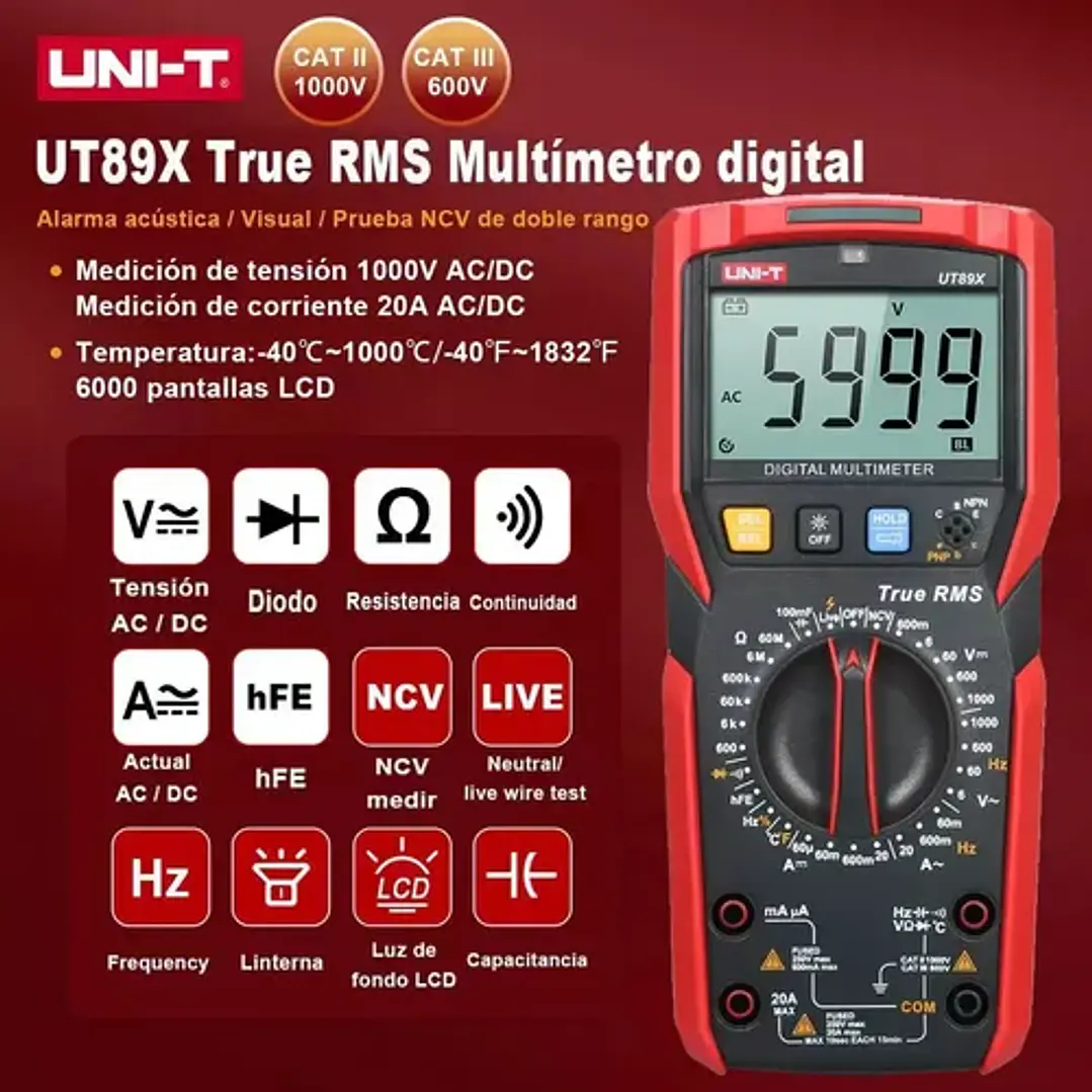 Multimetro Digital True RMS con Temperatura UT89X UNI-T 6