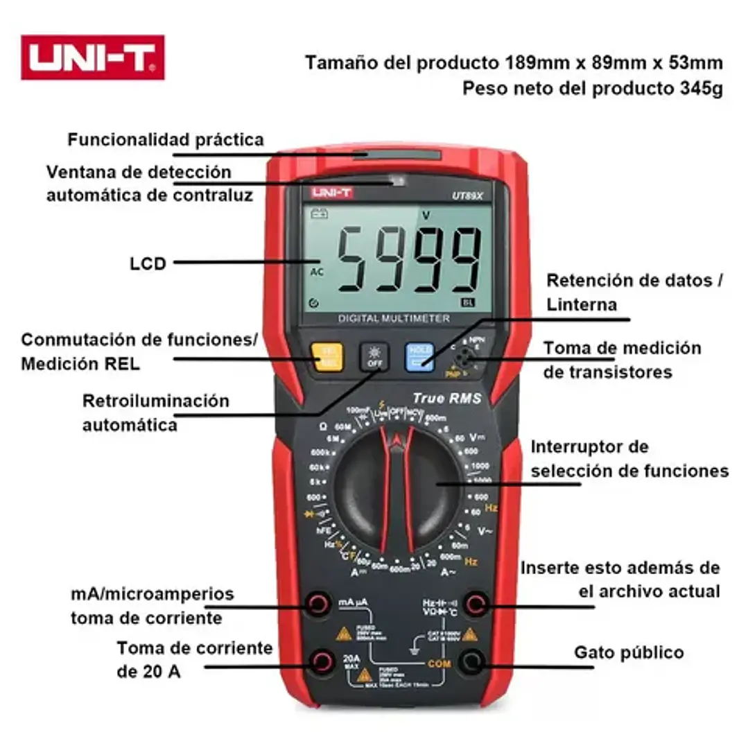 Multimetro Digital True RMS con Temperatura UT89X UNI-T 9