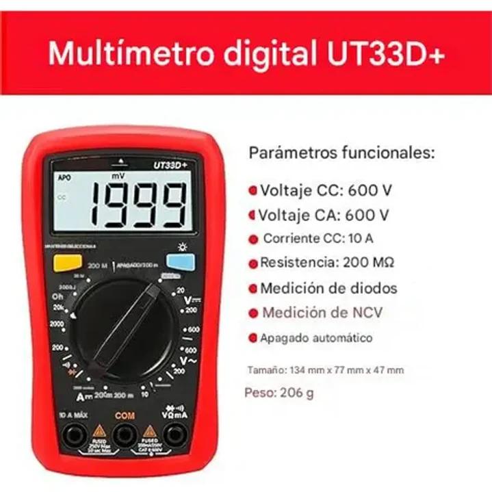 Multímetro Digital Uni-T UT33D+ con Medición de Voltaje y Corriente 1