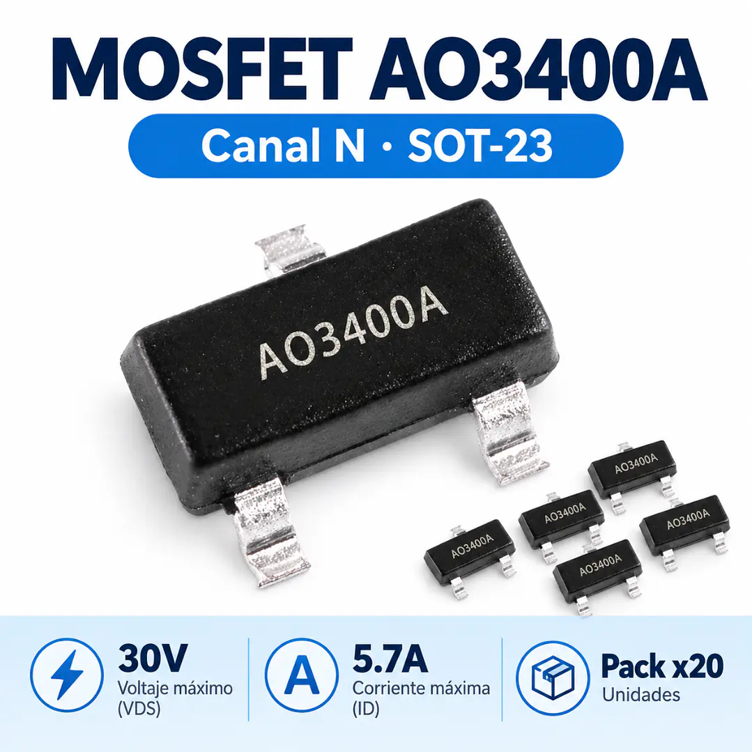 Pack 20 Mosfet AO3400A Canal N 30V 5.7A SOT-23 2