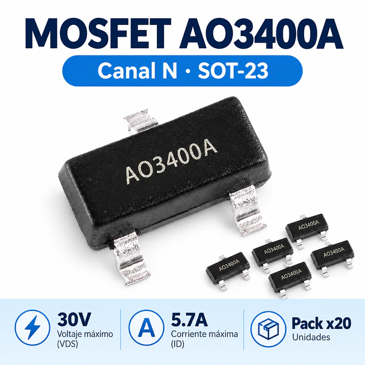Pack 20 Mosfet AO3400A Canal N 30V 5.7A SOT-23 2