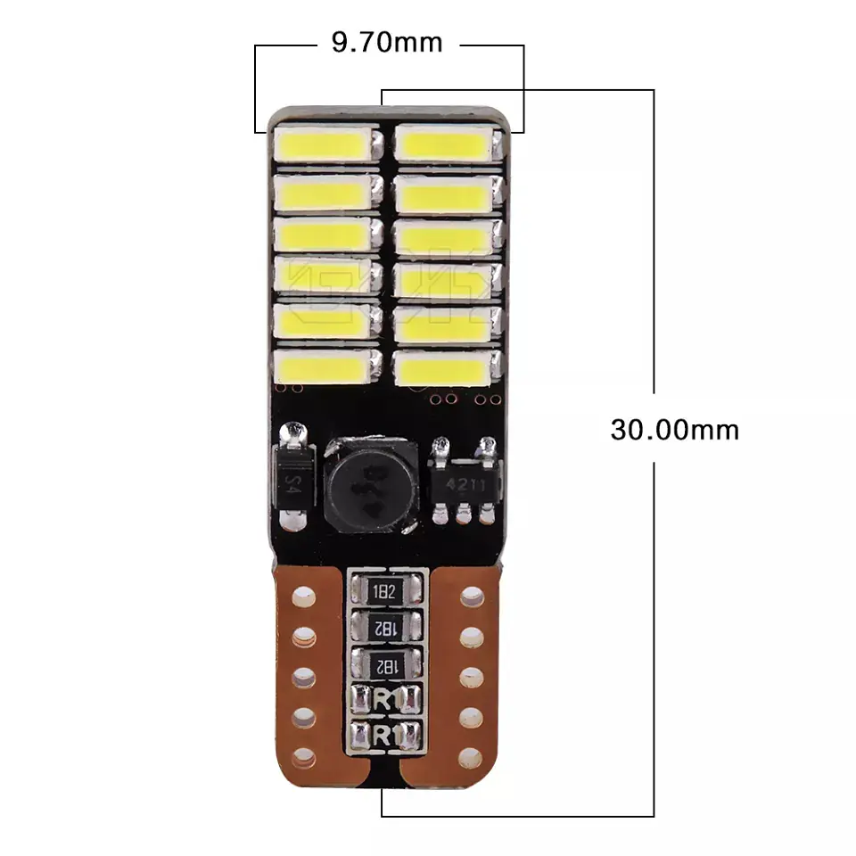 X2 Ampolletas led T10 W5W cola de pez canbus 24 led blanca 4