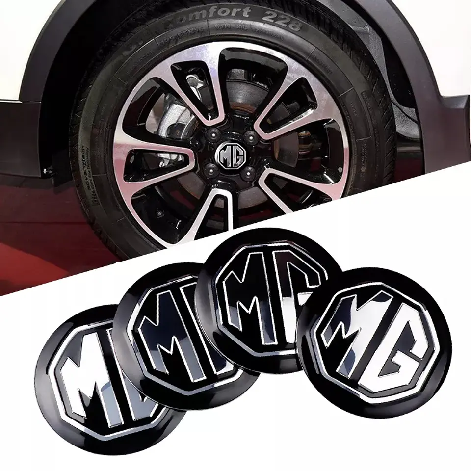 Set x4 Tapa centro de llanta MG negra con letra plata 2