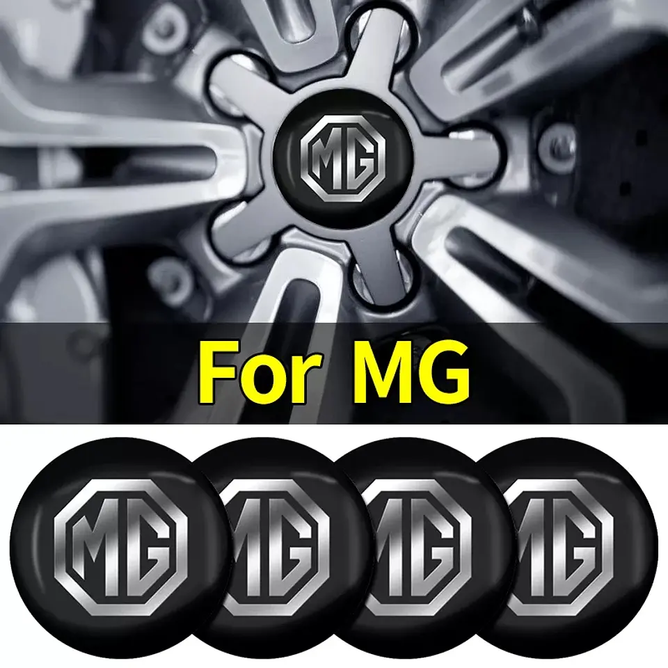 Set x4 Tapa centro de llanta MG negra con letra plata 3