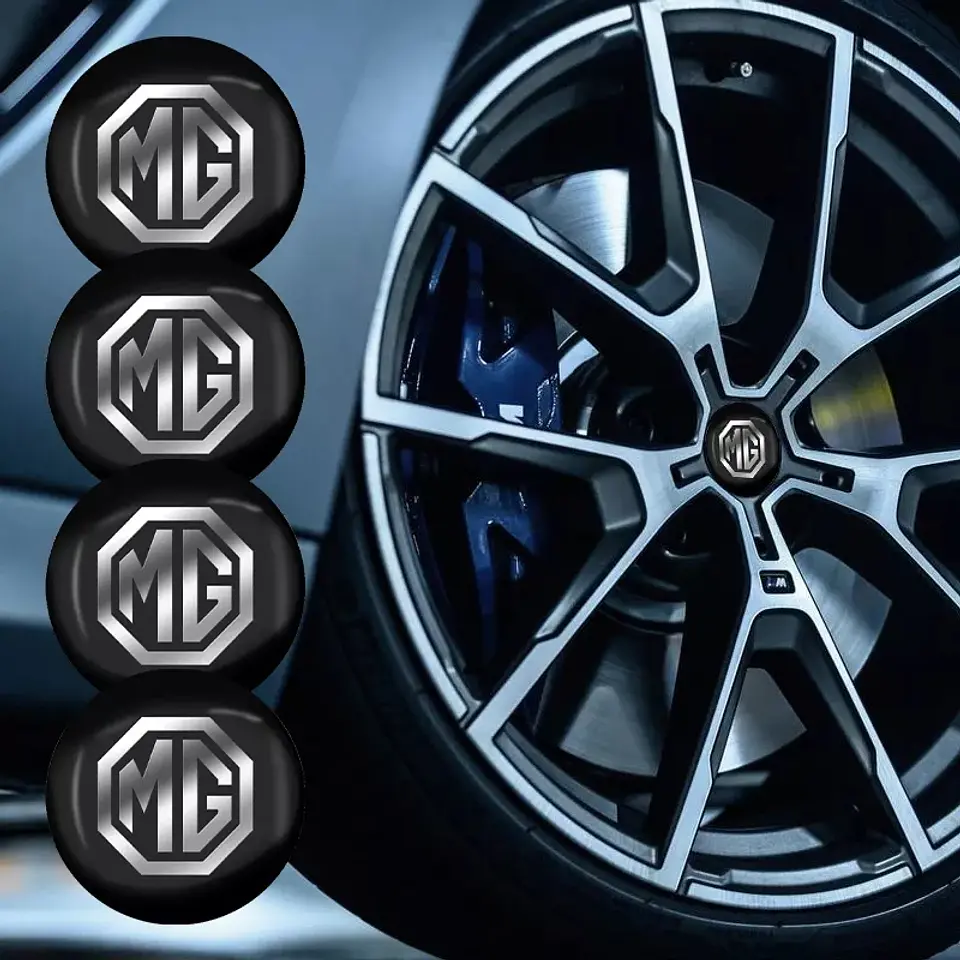 Set x4 Tapa centro de llanta MG negra con letra plata 6