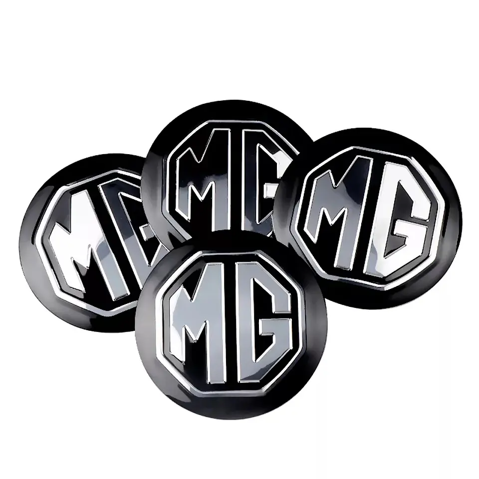 Set x4 Tapa centro de llanta MG negra con letra plata 14