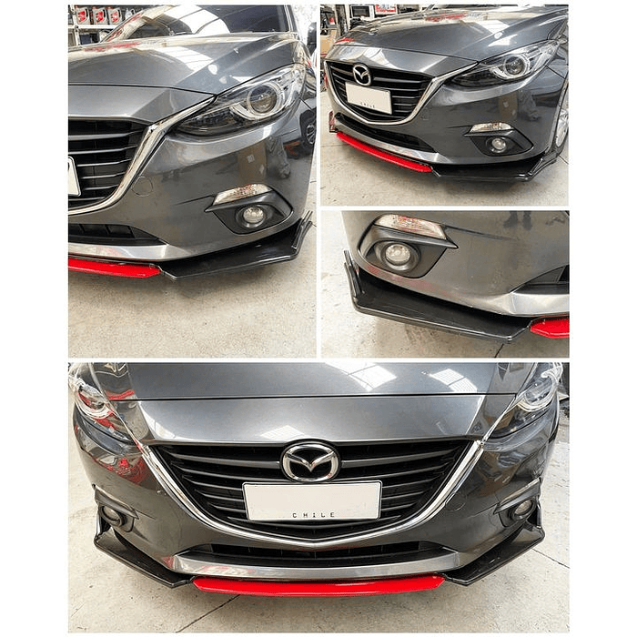 🎉 OFERTA ESPECIAL🌟 LIP BUMPER / FALDÓN DELANTERO kit de 4 piezas Negro brillante con Rojo 2