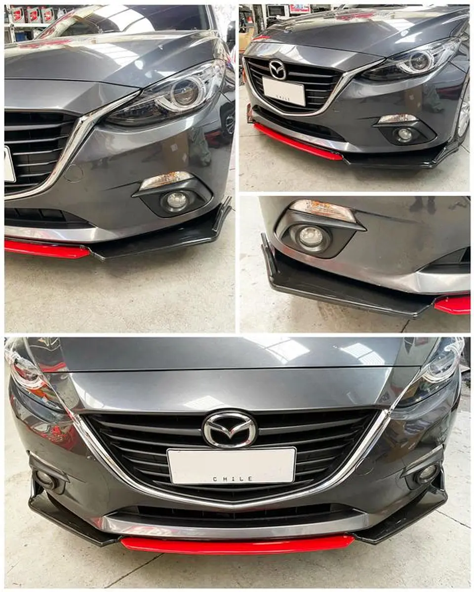 LIP BUMPER / FALDÓN DELANTERO kit de 4 piezas Negro brillante con Rojo 2